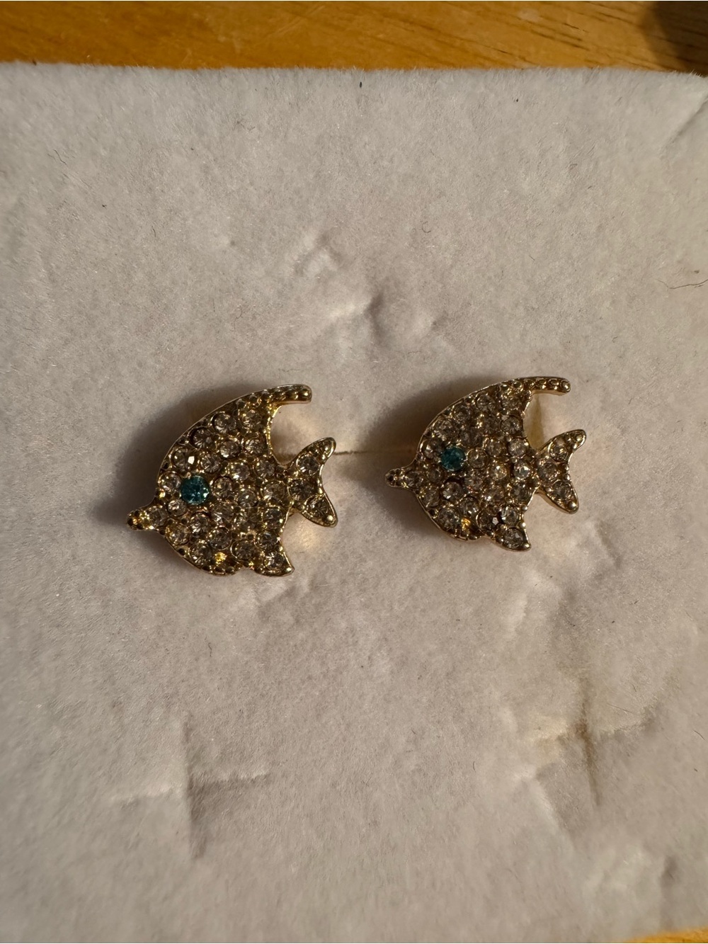 Gold Tone Rhinestone Fish Earrings